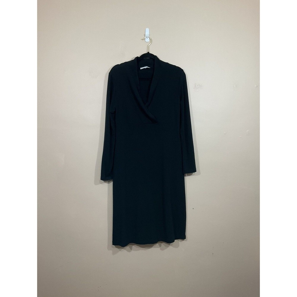 Bryn Walker Womens Faux Wrap Midi Dress M Black Bamboo Organic Cotton Lagenlook
